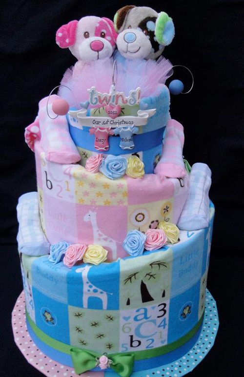 Where can you find instructions for a two-tier diaper cake for twins?