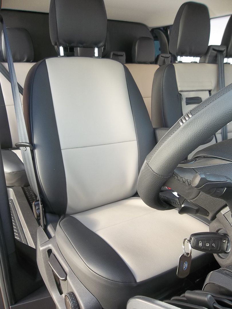 Ford Transit Custom Van Seat Covers Beige and Black Leatherette
